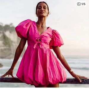 Cleobella Fuchsia Puff Sleeve Dress